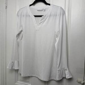 Susan Graver Liquid Knit Bell Sleeve Top White Womens Small NWOT
